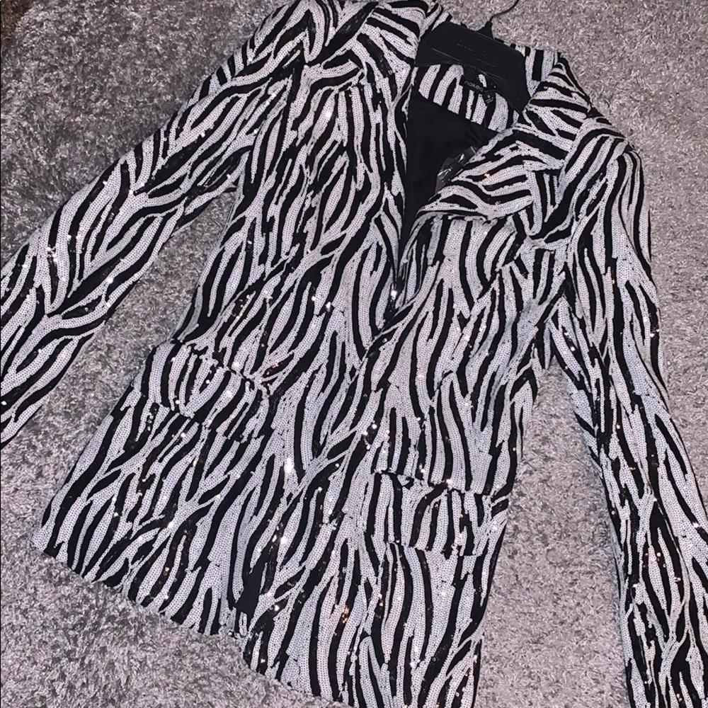 Naked Wardrobe sequin zebra blazer